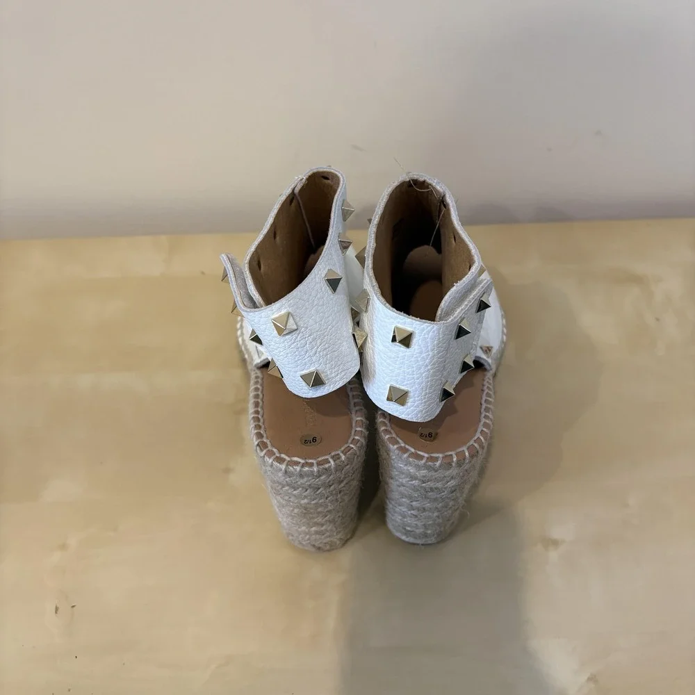 Maypol Shoes Womens Size 9.5‎ Leather Studded Wedge Espadrille Sandals